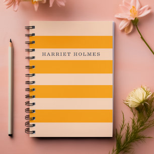 Caderno Espiral Retro Chic Laranja e Listras Personalizadas em Pês