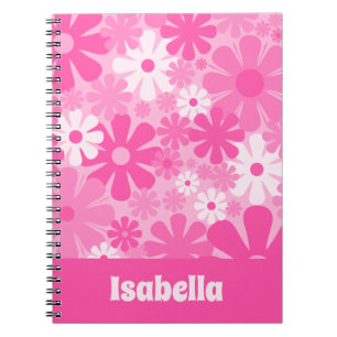 Caderno Espiral Retro Floral Personalizado 60s 70s Y2K Rosa