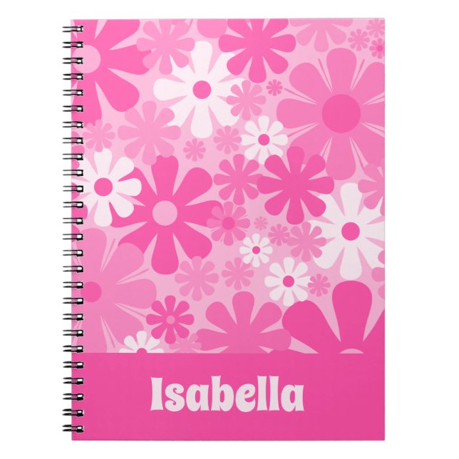 Caderno Espiral Retro Floral Personalizado 60s 70s Y2K Rosa (Frente)
