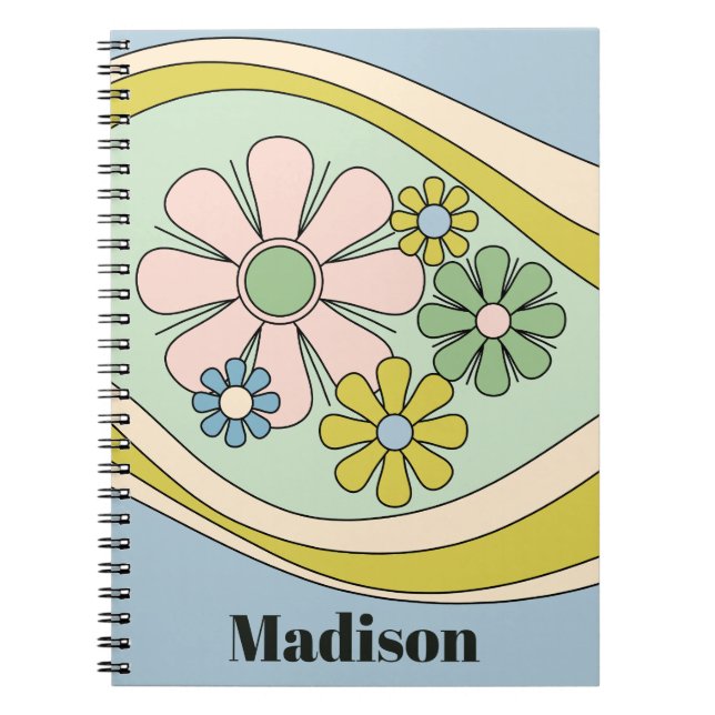 Caderno Espiral Retro Floral Sonho 60 Pastel Personalizado (Frente)