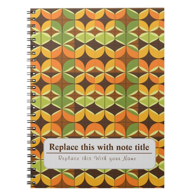 Caderno Espiral Retro-Funky Laranja-Avocado Verde Personalizado (Frente)