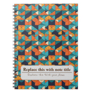 Caderno Espiral Retro-Funky Laranja-Teal Personalizado