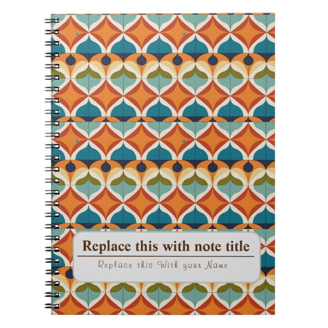Caderno Espiral Retro-Funky Laranja-Teal Personalizado (Frente)