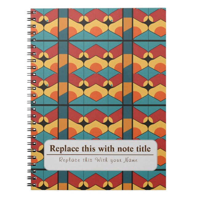 Caderno Espiral Retro-Funky Laranja-Teal Personalizado (Frente)