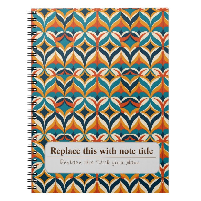 Caderno Espiral Retro-Funky Laranja-Teal Personalizado (Frente)