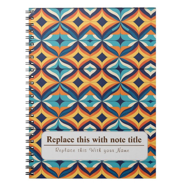 Caderno Espiral Retro-Funky Laranja-Teal Personalizado (Frente)