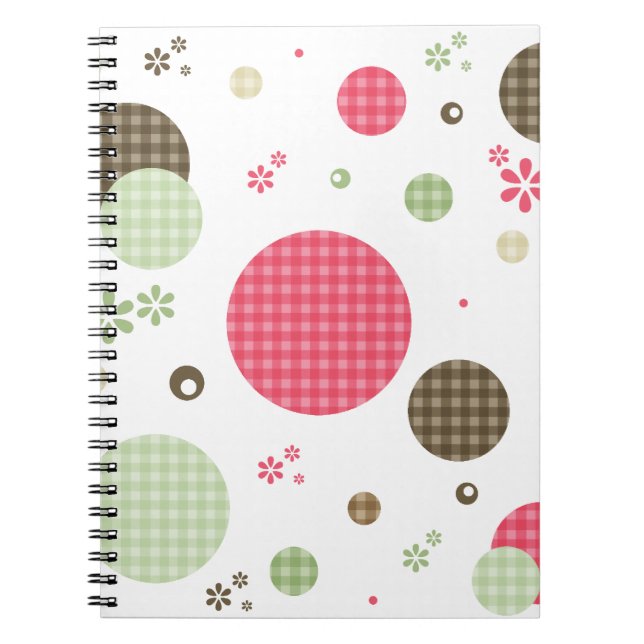 Caderno Espiral Retro Gingham Bolinhas e Daisies (Frente)
