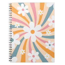 Caderno Espiral Retro Groovy Colorful Sunshine Daisy Floral Hippie