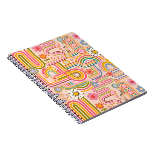 Caderno Espiral Retro groovy flowers (Lado Direito)
