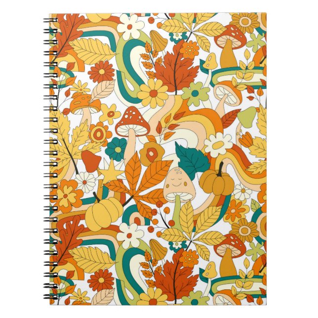 Caderno Espiral Retro Groovy Mushroom Flower Pattern (Frente)