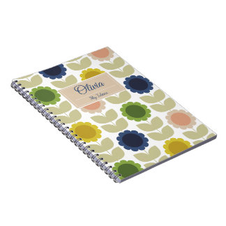 Caderno Espiral Retro Groovy Summer Flowers Stems