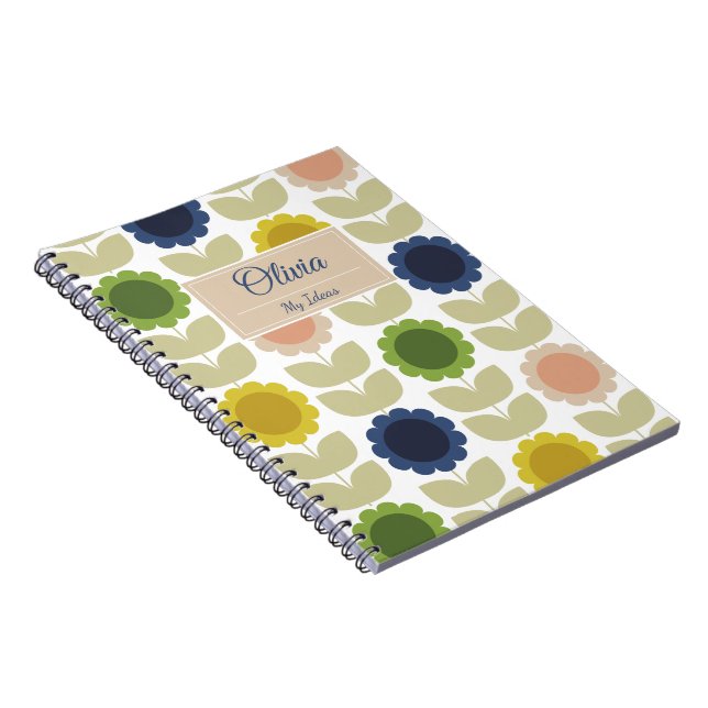 Caderno Espiral Retro Groovy Summer Flowers Stems (Lado Direito)