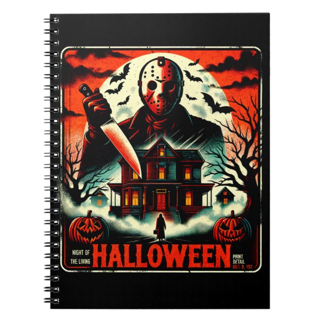 Caderno Espiral Retro Halloween Horror Night 80s Slasher Vibes (Frente)