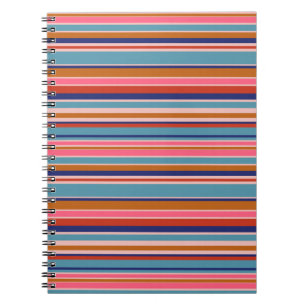 Caderno Espiral Retro horizontal de faixas azuis-cor-de-rosa-terra