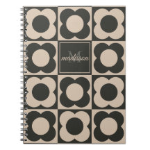 Retro modern -Flower Checkerboard - neutral taupe 