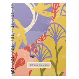 Caderno Espiral Retro Moderno Floral Abstrato personalizado