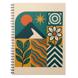 Caderno Espiral Retro Nature Abstrato Art-Modern Geométrico Floral