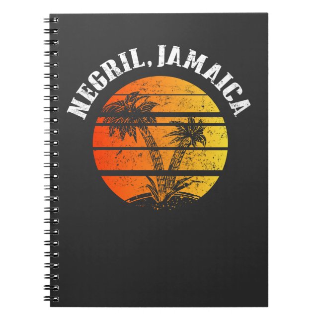 Caderno Espiral Retro Negril Jamaica praia pôr do sol (Frente)