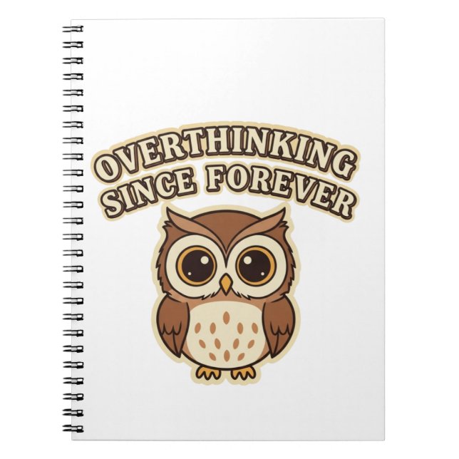 Caderno Espiral Retro Owl Overthinking Lined Notebook (Frente)