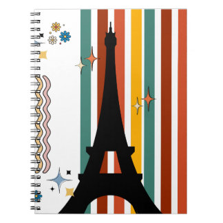 Caderno Espiral Retro Paris Vibes: Silhueta Torre Eiffel