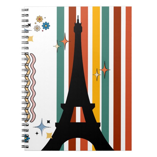 Caderno Espiral Retro Paris Vibes: Silhueta Torre Eiffel (Frente)