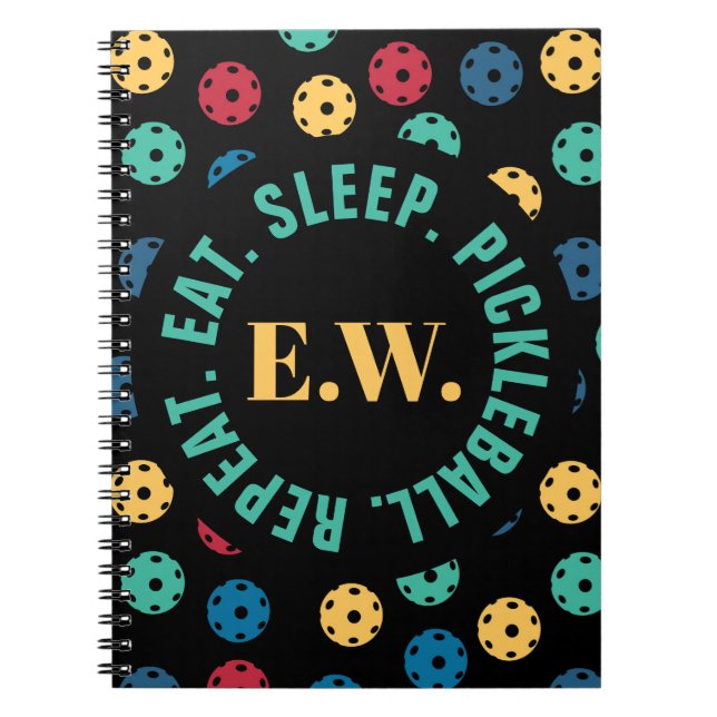Caderno Espiral 😍 Retro Picklebolas / preto com iniciais (Frente)