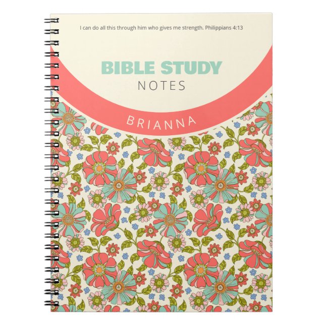 Caderno Espiral Retro Pink & Aqua Floral Personalized (Frente)