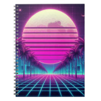 retrô, pôr do sol/palmas neon dos anos 80