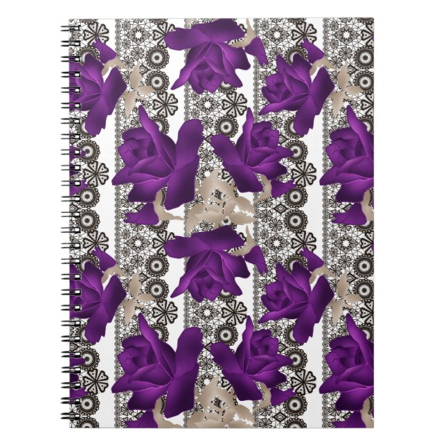 Caderno Espiral Retro, rosas roxas (Frente)