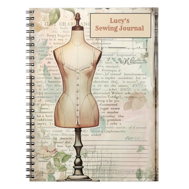 Caderno Espiral Retro Sewing Journal Tailor's Dummy (Frente)