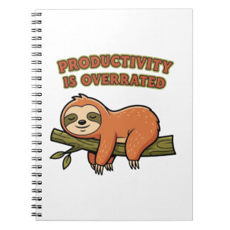 Caderno Espiral Retro Sloth Productivity Is Overrated Lined Notebo