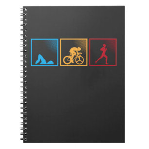 Caderno Espiral Retro Triatlo Nadando Atleta Corrente