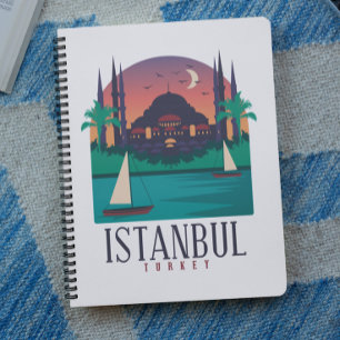 Caderno Espiral Retro Vintage Istambul Turquia Silhueta Hagia Soph
