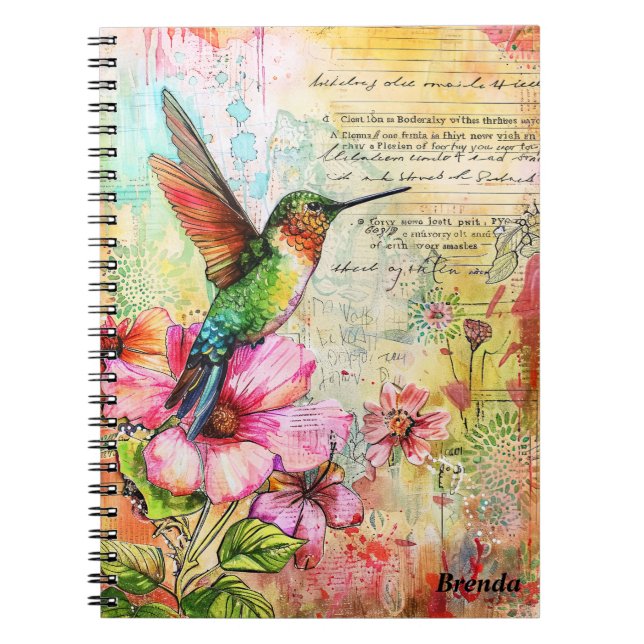 Caderno Espiral Retro Watercolor Hummingbird (Frente)