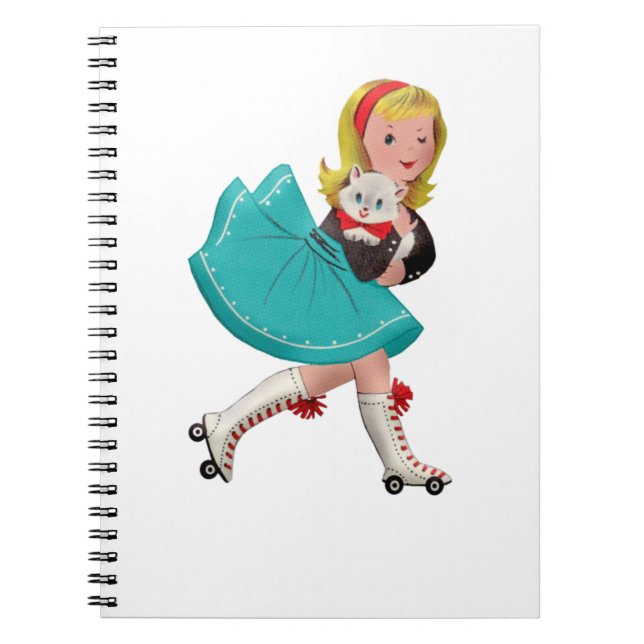 Caderno Espiral Retrora menina em skates rolantes (Frente)