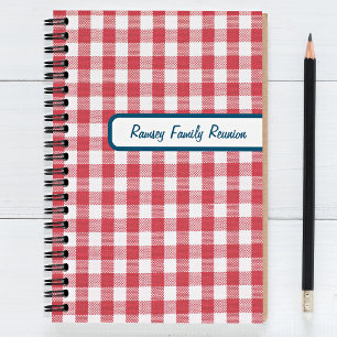 Caderno Espiral Reunião da família de Gingham, Xadrez Vermelha e B