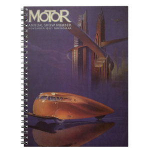 Caderno Espiral Revista Vintage Motor Cover, Carro de Cidade Futur