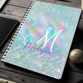 Caderno Espiral Rhinchas de unicórnio azul-cúmulo monograma