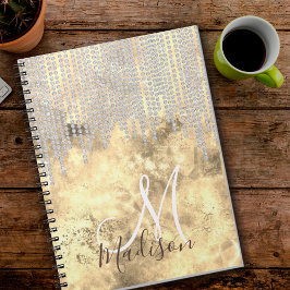 Caderno Espiral Rhinestone prateado de ouro cônico monograma