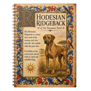 Caderno Espiral Rhodesian Ridgeback, Arte do Bestiário Medieval