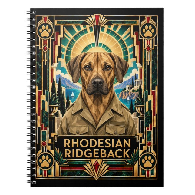 Caderno Espiral Rhodesian Ridgeback, Cão Art Déco (Frente)