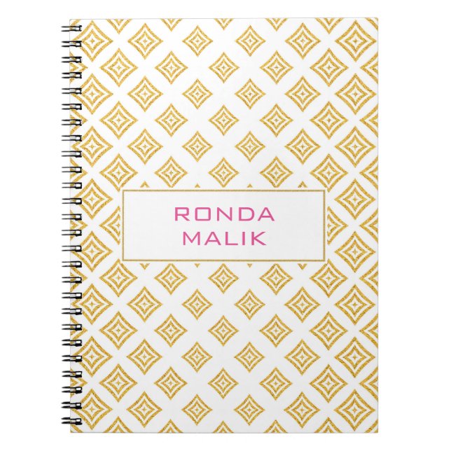Caderno Espiral Rhomboid da Glitter Dourada (Frente)