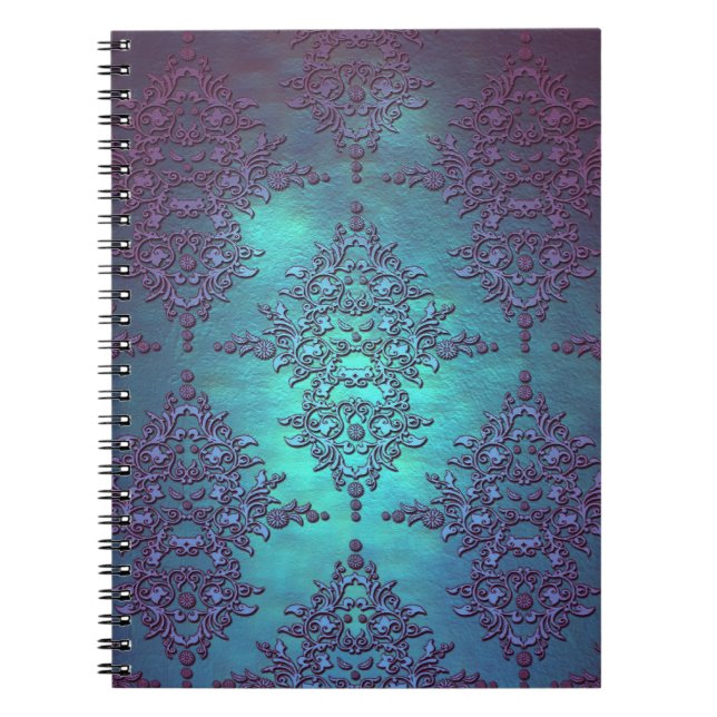 Caderno Espiral Rico Teal a Cor damasco Roxa (Frente)