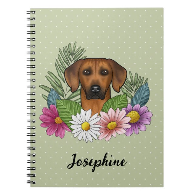 Caderno Espiral Ridgeback Cabeça Colorida Flores E Nome (Frente)