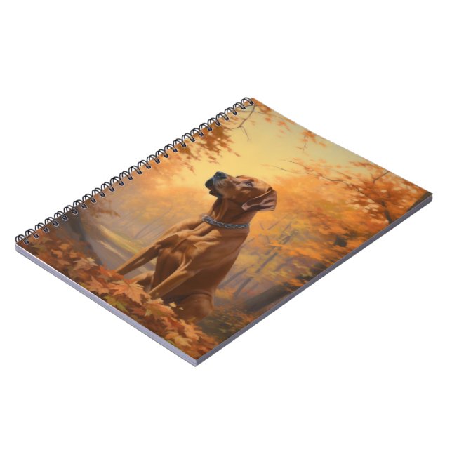 Caderno Espiral Ridgeback rodesiano em Folhas de outono inspira-se (Left Side)