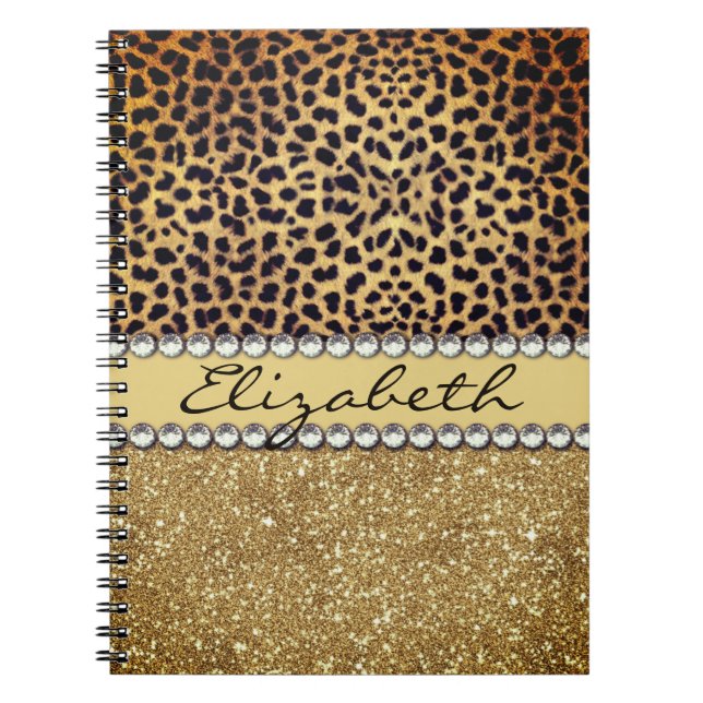 Caderno Espiral Rinestona Dourada da Mancha Leopardo (Frente)