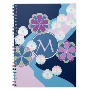 Caderno Espiral Rio do crisântemo de Nagarekiku do japonês flora
