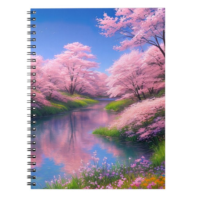 Caderno Espiral Rio Embriagado por Sakura Trees Charm (Frente)