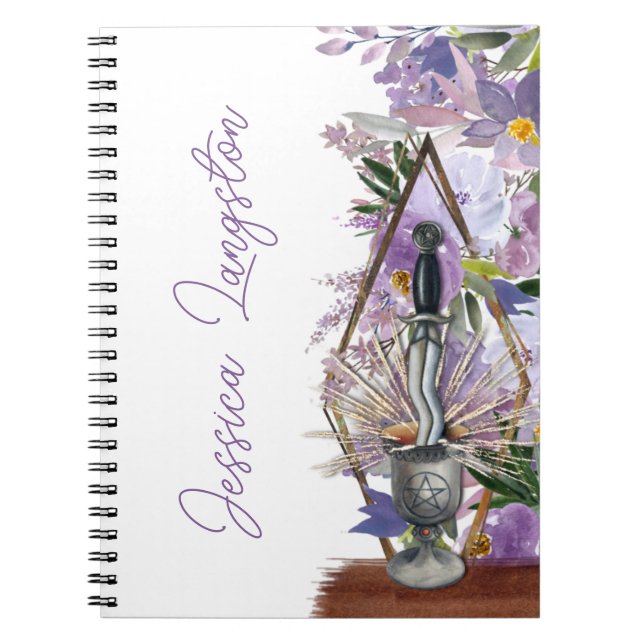 Caderno Espiral Ritual Espiritual do Chalice Floral Roxo da União (Frente)