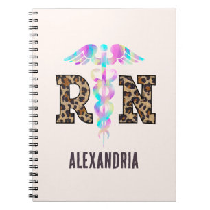 Caderno Espiral "RN" em Leopard Print - Logotipo médico colorido